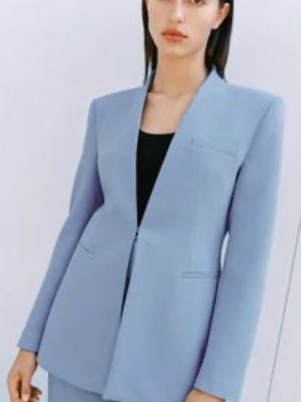 Zara Pale Blue Open-Front Blazer